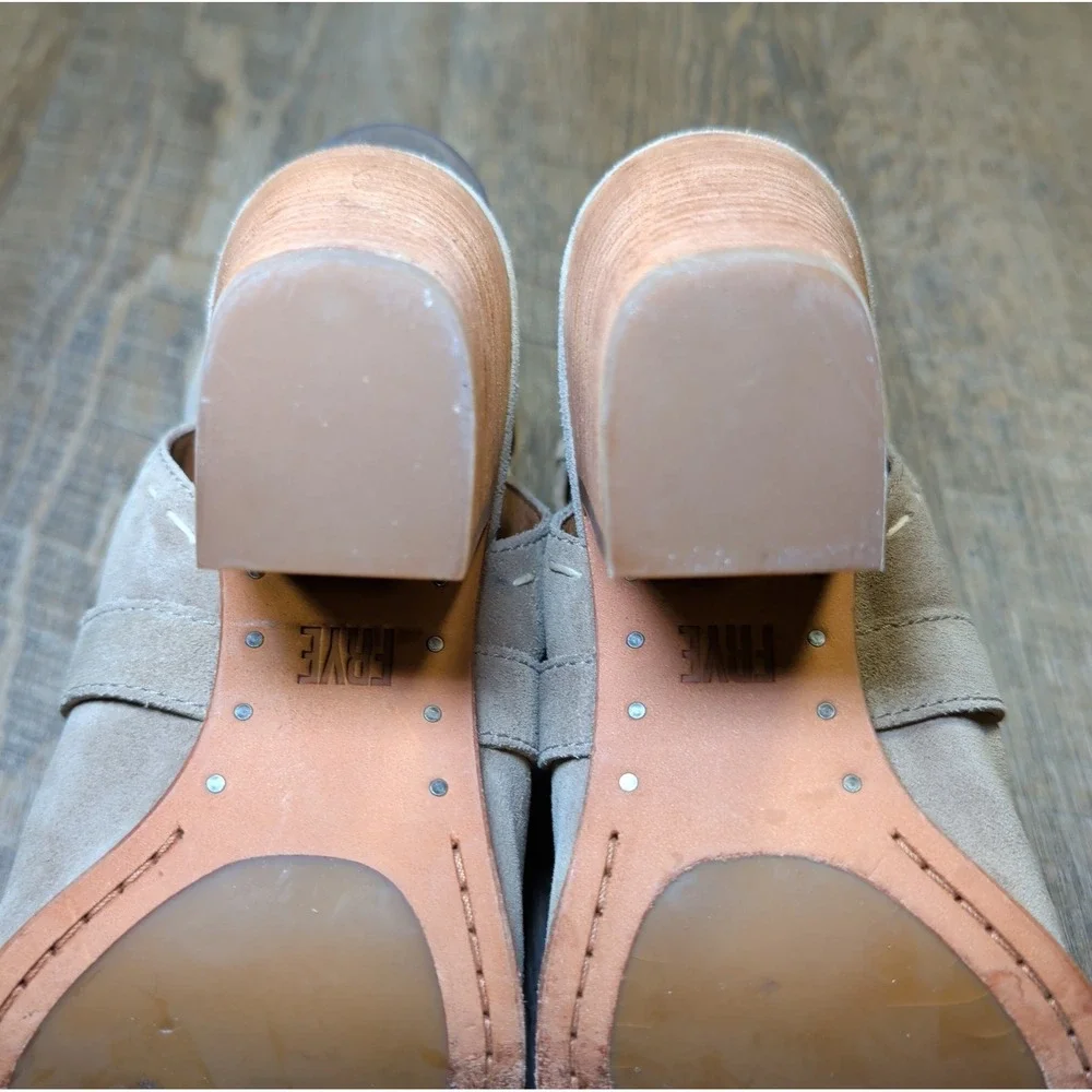 Frye Leather Dani Pickstitch Open Toe Sandals Ash Size 7M Chunky Heel Tan